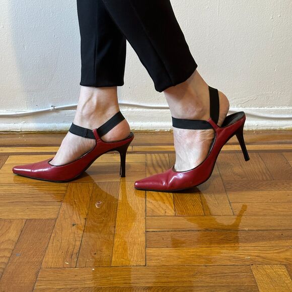 Steffani Collection Red Ankle Strap slingback heels 3 inch - Picture 3 of 8